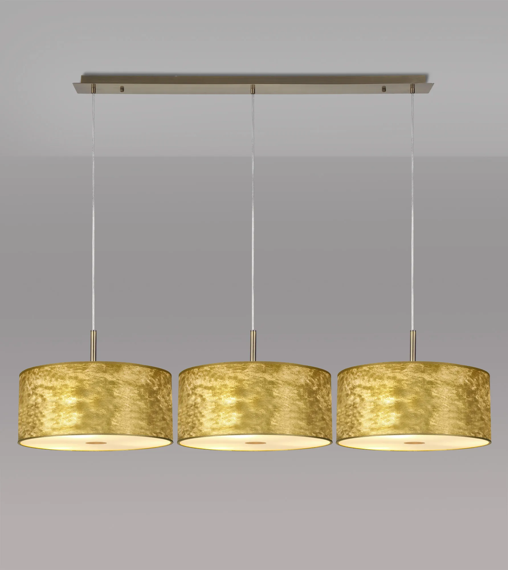 Baymont 40cm Shade 3 Light 3m Linear Pendant Antique Brass, Gold Leaf, Frosted Diffuser DK0844  Deco Baymont AB GL